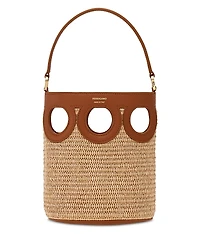 Ferragamo Gancini Frame Raffia Bucket Bag