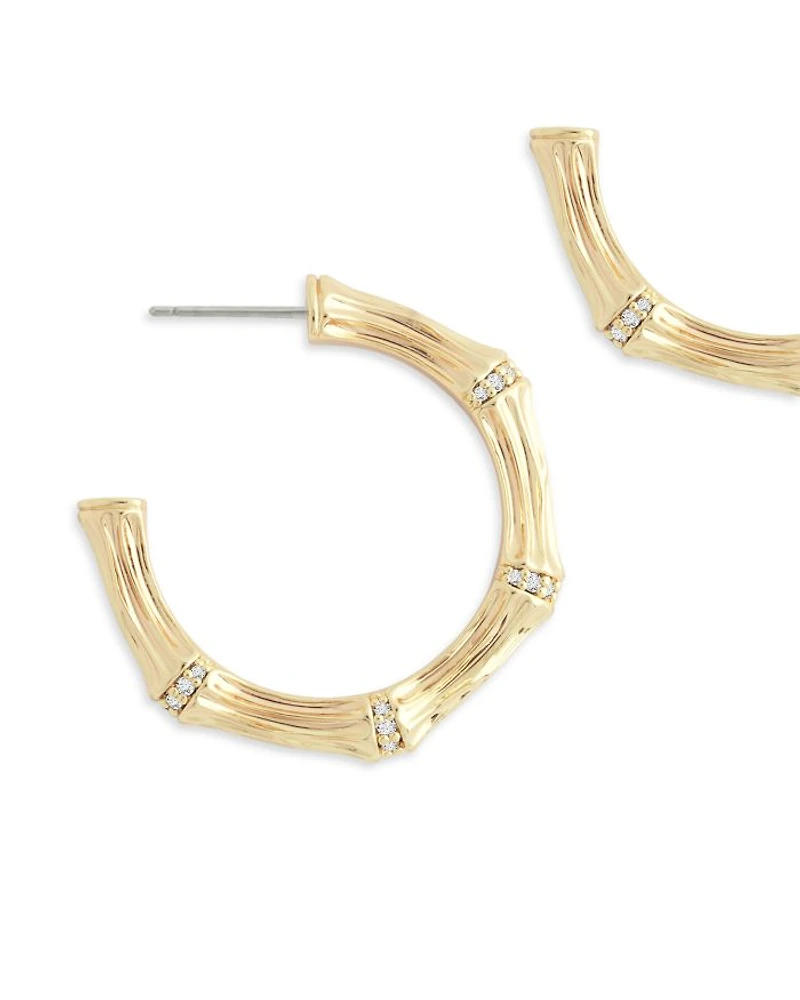 Pavé Bamboo Medium Hoop Earrings 18K Gold Plated