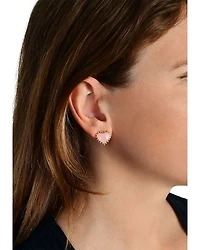 Heart Stone & 18K Yellow Gold Plated Stud Earrings, 0.5"L