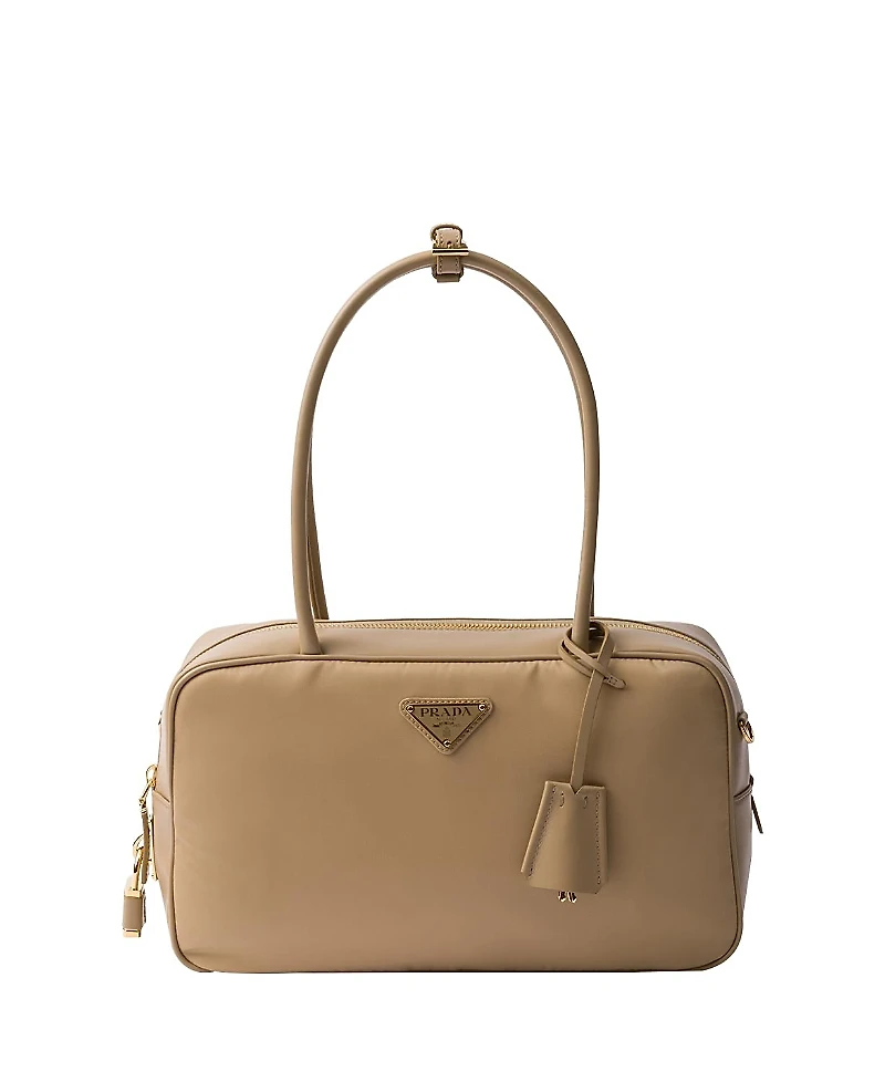 Prada Re-Nylon and Leather Medium Top-Handle Bag with Padlock