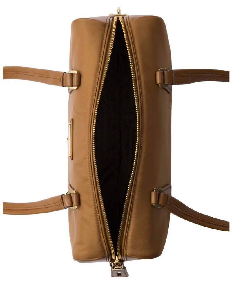 Re-Nylon and Leather Medium Top-Handle Bag with Padlock