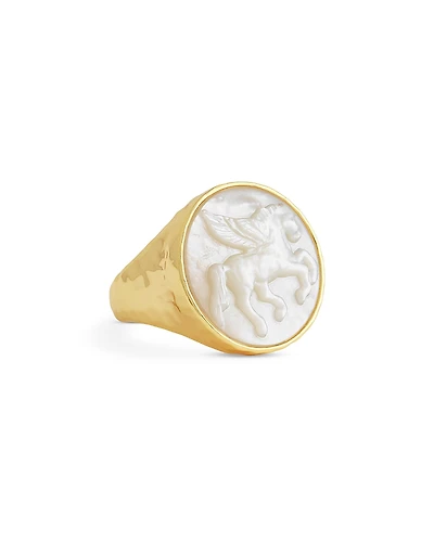 Anabel Aram Mother Of Pearl Pegasus Coin Signet Ring