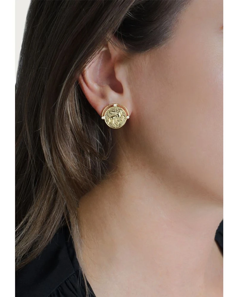 Pavé Pegasus Coin Stud Earrings