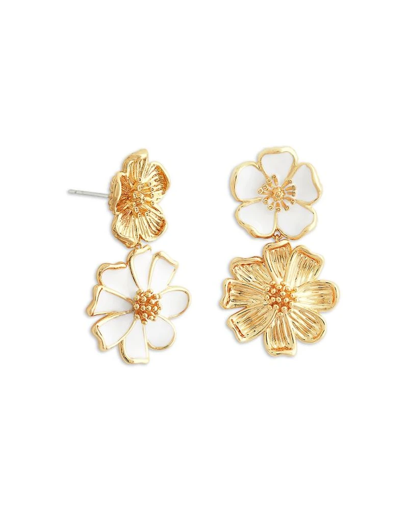 Wildflowers Pavé Mixed Flower Mismatch Drop Earrings