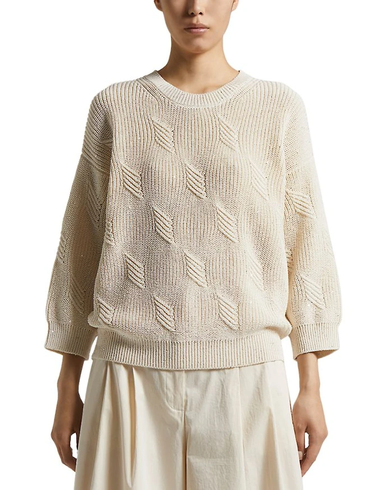 Diamond Knitted 3/4 Sleeve Sweater