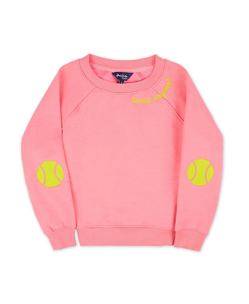 Ame & Lulu Girls' On The Court Sweatshirt Coral Tennis Patches - Big Kid
