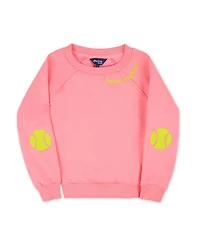 Ame & Lulu Girls' On The Court Sweatshirt Coral Tennis Patches - Big Kid