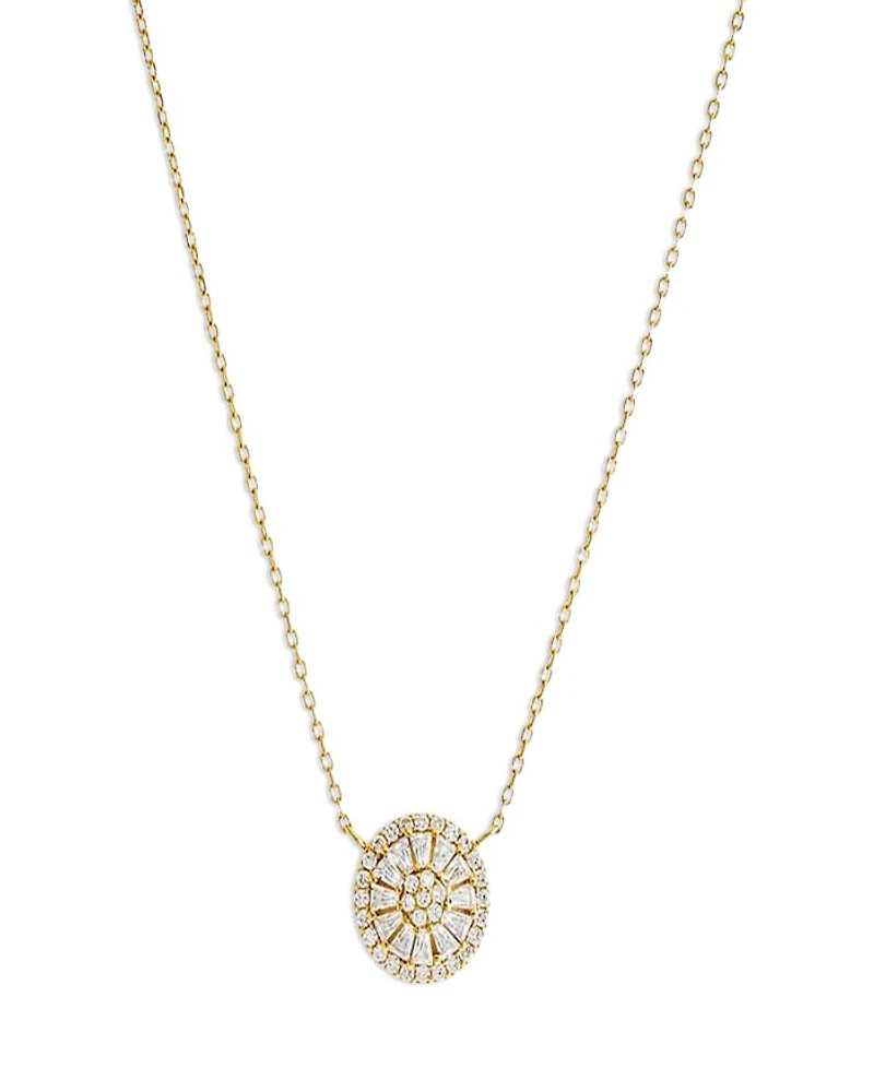 Mini Pavé X Baguette Round Pendant Necklace, 16"-18"