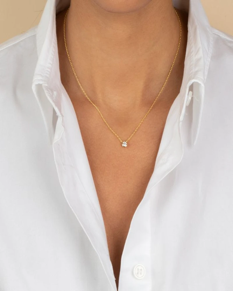 Mini Cubic Zirconia Bezel Pendant Necklace, 16"-18"
