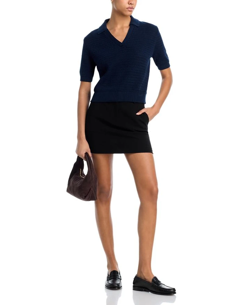 V Neck Collar Short Sleeve Sweater