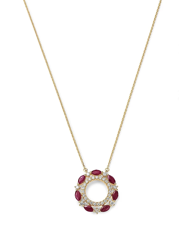 Bloomingdale's Fine Collection Ruby & Diamond Circle Pendant Necklace