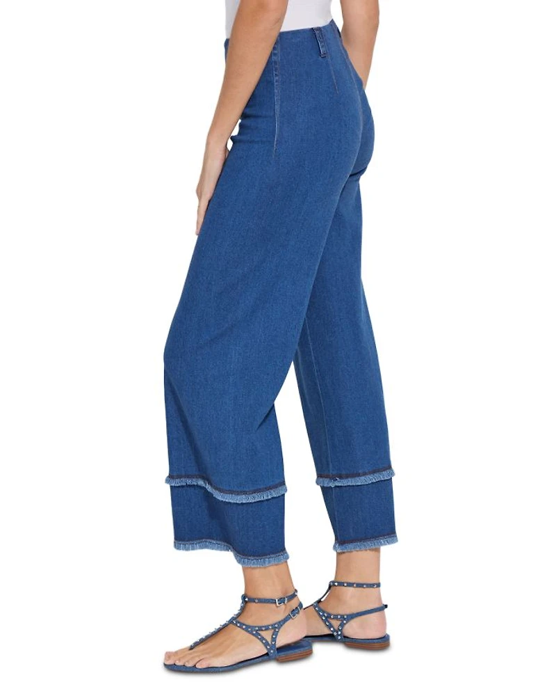 Fringe High Rise Wide Leg Jeans Mid Wash