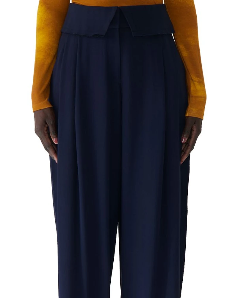 Foldover Waistband Pleated Pants