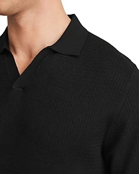 Textured Open Collar Polo Sweater