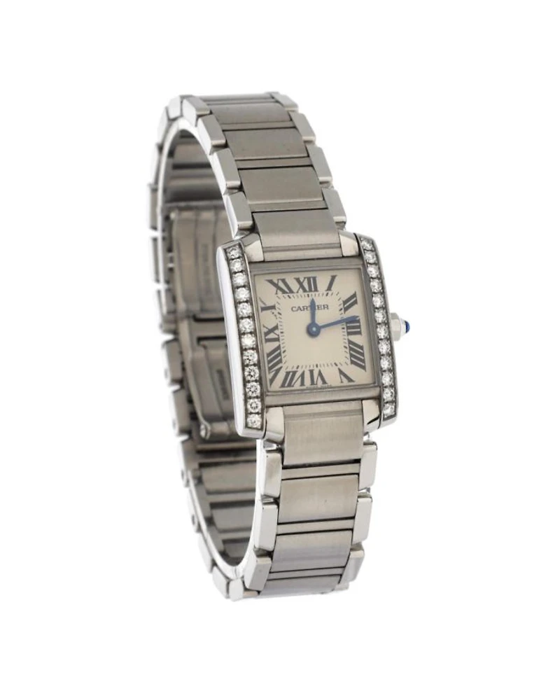 Tank Francaise Quartz Watch in Stainless Steel with Diamond Bezel 20mm