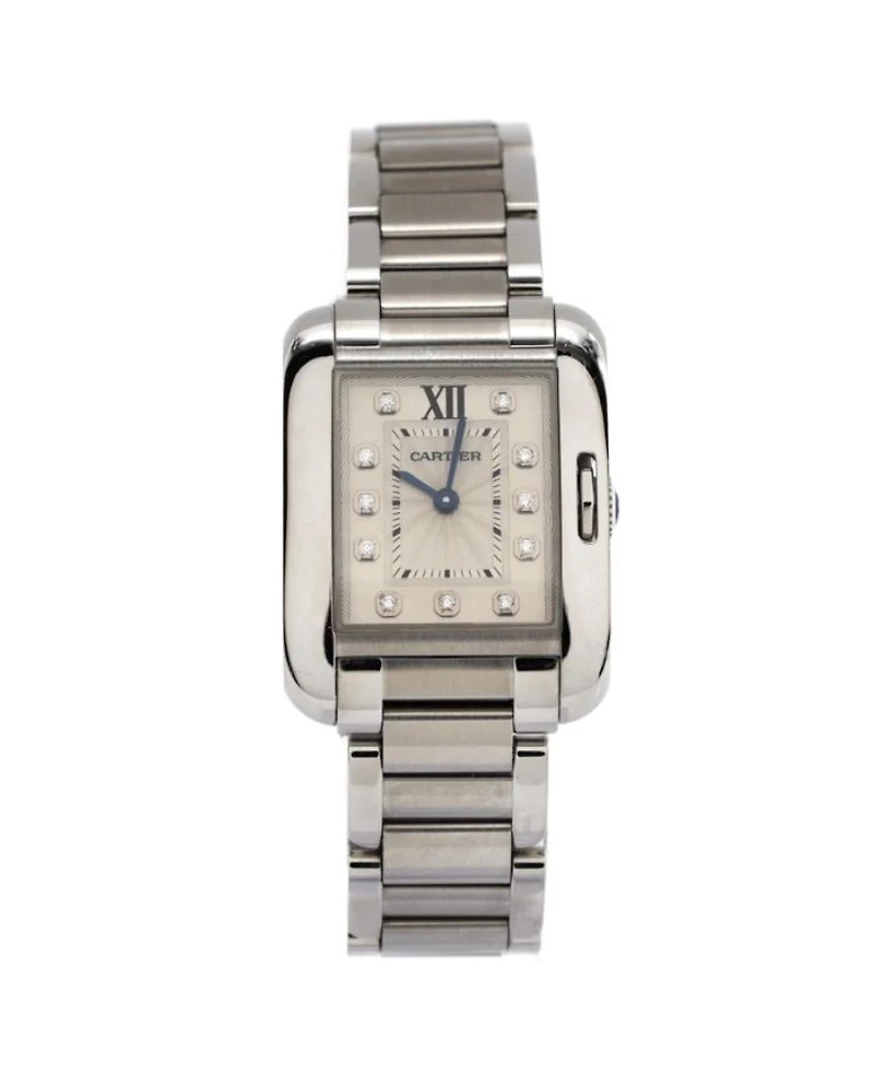 Tank Anglaise Quartz Watch in Stainless Steel with Diamond Markers 23mm