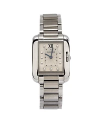 Tank Anglaise Quartz Watch in Stainless Steel with Diamond Markers 23mm