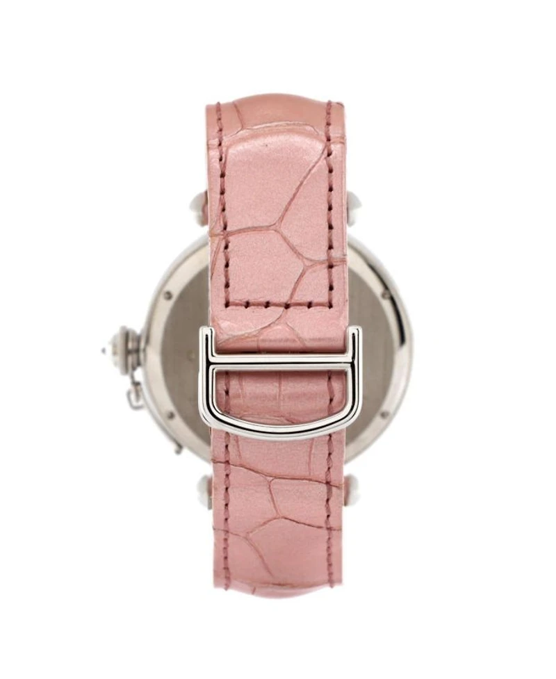 Pasha de Cartier Automatic Watch in White Gold and Alligator with Diamond Bezel and Mother of Pearl 42mm