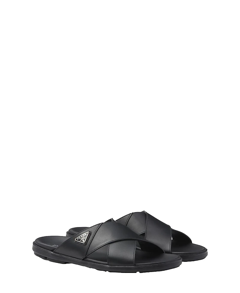 Prada Men's Leather Crisscross Slides
