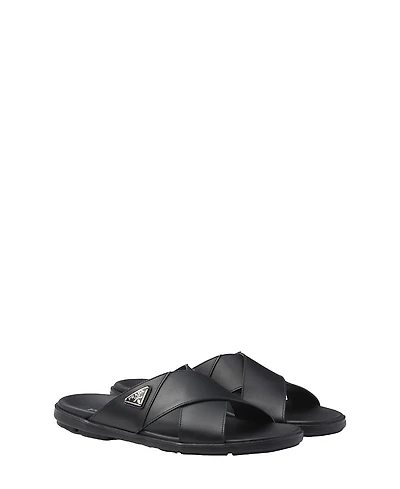 Prada Men's Leather Crisscross Slides