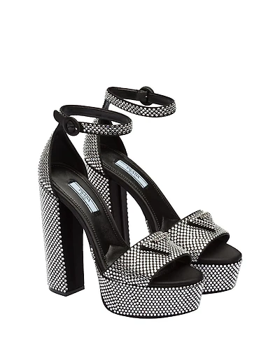 Prada Women's Satin Platform Sandals with Crystals