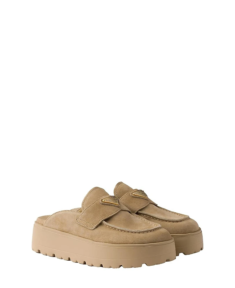 Prada Women's Suede Flatform Mules