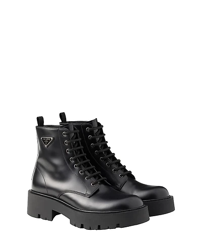 Prada Men's Brushed Leather Combat Boots
