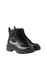Prada Men's Brushed Leather Combat Boots