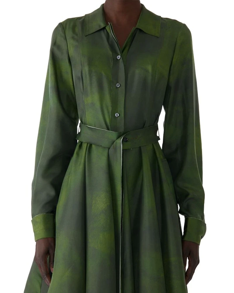 Smudged Canvas Silk Shirtdress