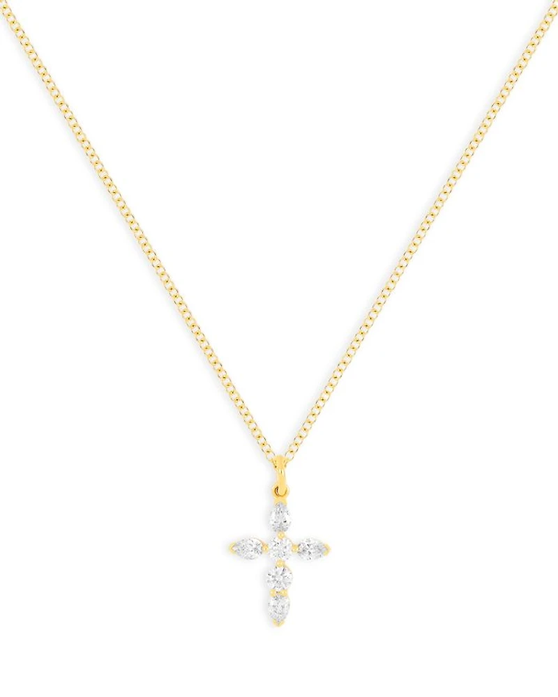 14K Yellow Gold Prong Set Diamond Cross Necklace, 0.32 tcw