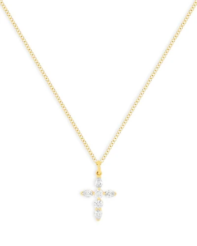14K Yellow Gold Prong Set Diamond Cross Necklace, 0.32 tcw