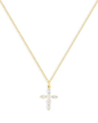 14K Yellow Gold Prong Set Diamond Cross Necklace, 0.32 tcw