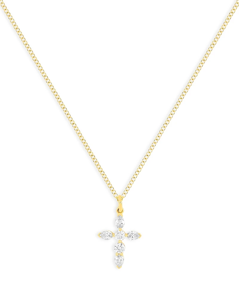 Ef Collection 14K Yellow Gold Prong Set Diamond Cross Necklace, 0.32 tcw