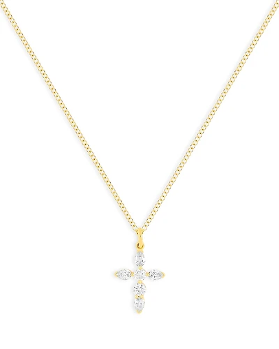 Ef Collection 14K Yellow Gold Prong Set Diamond Cross Necklace, 0.32 tcw