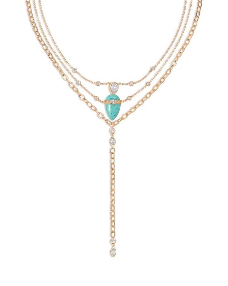 Turquoise Solstice Turquoise & Cubic Zirconia Convertible Layered Lariat Necklace, 15"-19"