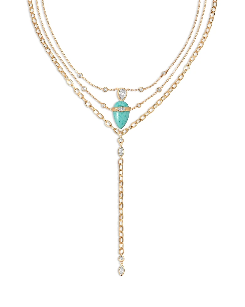 Ettika Turquoise Solstice Turquoise & Cubic Zirconia Convertible Layered Lariat Necklace, 15-19