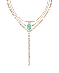Ettika Turquoise Solstice Turquoise & Cubic Zirconia Convertible Layered Lariat Necklace, 15-19