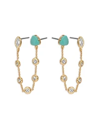 Turquoise & Cubic Zirconia Chain Connected Double Stud Earrings