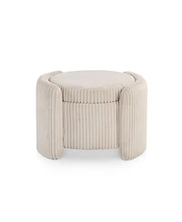 Furniture of America Lyla Chenille Round Storage Ottoman with Reversible Cushion