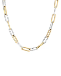 14K Yellow & White Gold Polished & Textured Chain Link Necklace, 18"