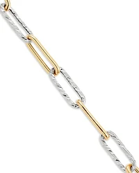14K Yellow & White Gold Polished & Textured Chain Link Necklace, 18"