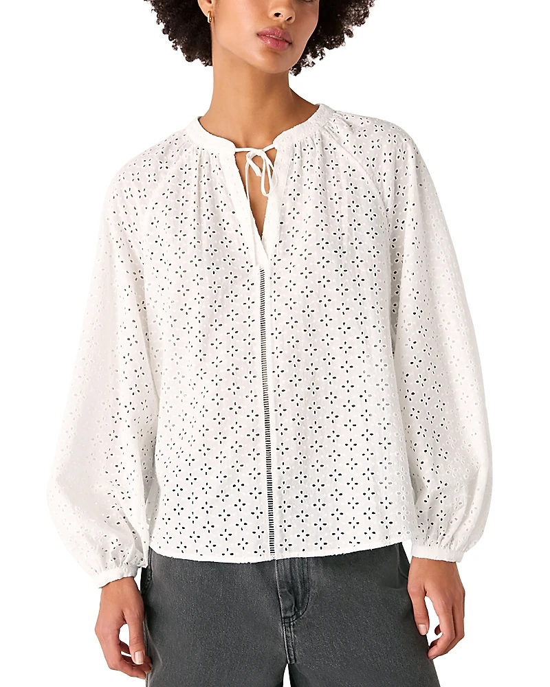 Whistles Broderie Split Neck Blouse