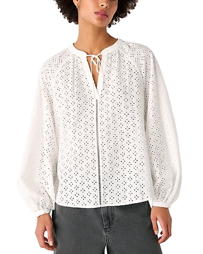 Whistles Broderie Split Neck Blouse