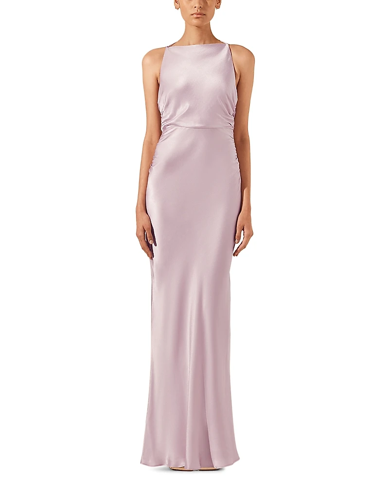Shona Joy La Lune High Neck Ruched Gown