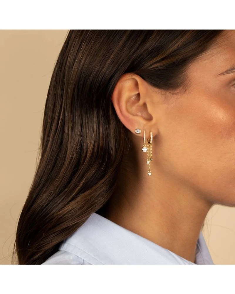 Triple Cubic Zirconia Chain Drop Huggie Hoop Earrings