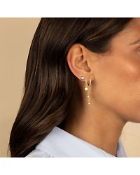 Triple Cubic Zirconia Chain Drop Huggie Hoop Earrings