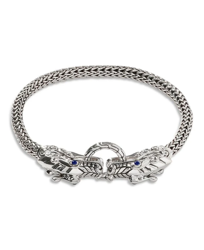 Sterling Silver Legends Naga Blue Sapphire Double Dragon Chain Bracelet