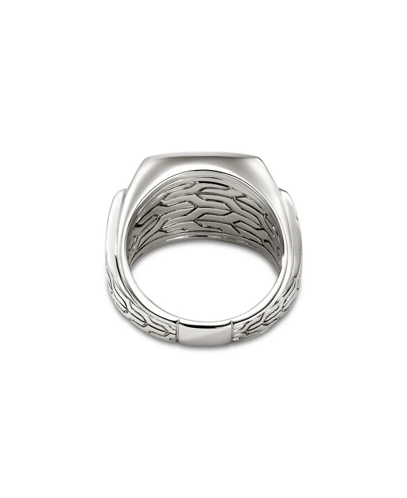 Men's Sterling Silver ID Black Sapphire Pavé Signet Ring