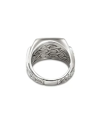 Men's Sterling Silver ID Black Sapphire Pavé Signet Ring