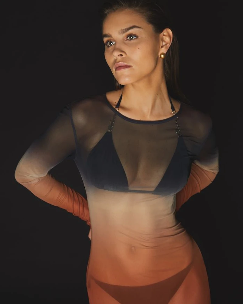 Sienna Long Sleeved Ombré Mesh Dress